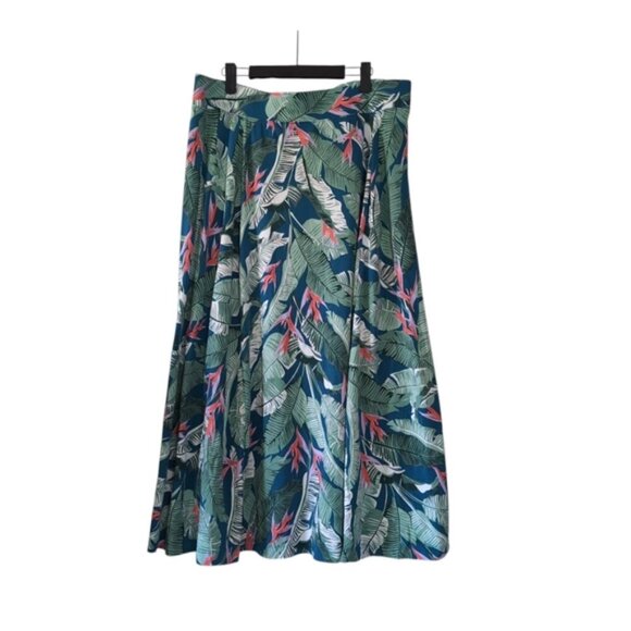 Lands End Tropical Floral Boho Coastal Stretch A-Line Midi Skirt 14/16 - Picture 3 of 7